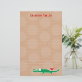 Cartoon Groene Gator Kinder Kinderen Stippen Dank  Briefpapier (Staand voorkant)