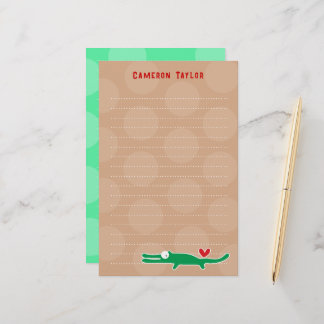 Cartoon Groene Gator Kinder Kinderen Stippen Dank Briefpapier