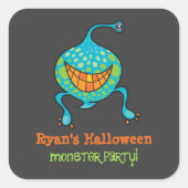 Cartoon Groene Monster Alien Kind Halloween Party Vierkante Sticker (Voorkant)