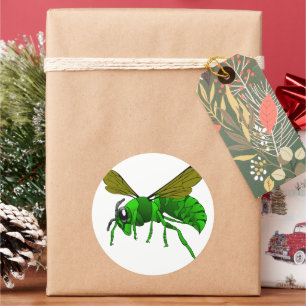 Cartoon, groene wesp en wesp van limoen ronde sticker