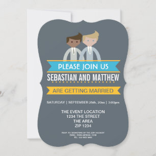 Cartoon Grooms Gay Wedding Geëerd Kaart