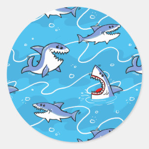 Cartoon Grote witte haaien Ronde Sticker