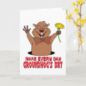 Cartoon Groundhog Kaart (Gele Bloem)