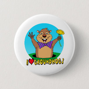 Cartoon Groundhog Ronde Button 5,7 Cm