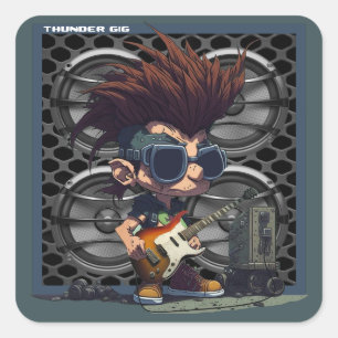 Cartoon Grunge Punk Rock & Roll Gitaar Luidspreker Vierkante Sticker