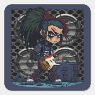 Cartoon Grunge Punk Rock & Roll gitaar versterker  Vierkante Sticker