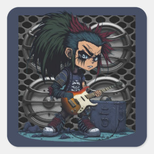 Cartoon Grunge Punk Rock & Roll gitaar versterker  Vierkante Sticker