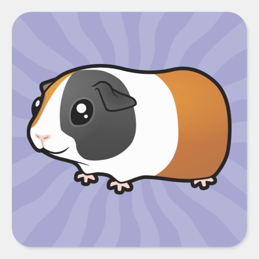 Cartoon Guinee Pig (glad haar) Vierkante Sticker (Voorkant)