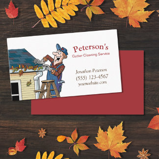 Cartoon Gutter Cleaning Service Guy Visitekaartje