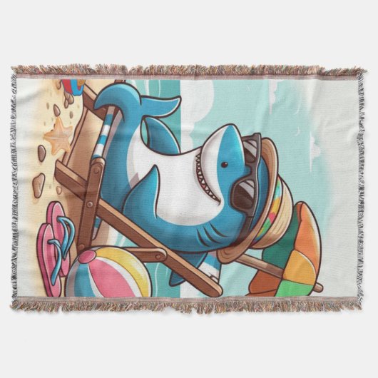 Cartoon haai op het strand deken (Voorkant)