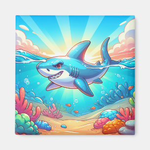 Cartoon haai zwemmen door de oceaan magneet