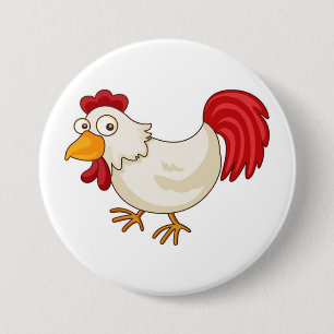 Cartoon Haan Witte Kip Ronde Button 7,6 Cm