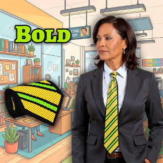 Cartoon halsdoek geel met groene strepen stropdas