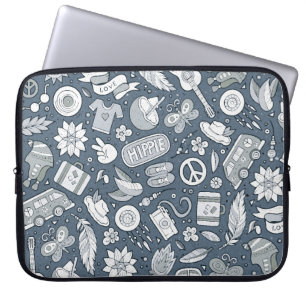 Cartoon handgetekende hippie doedels naadloos patr laptop sleeve