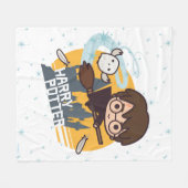 Cartoon Harry and Hedwig Flying Past Hogwarts Fleece Deken (Voorkant (Horizontaal))