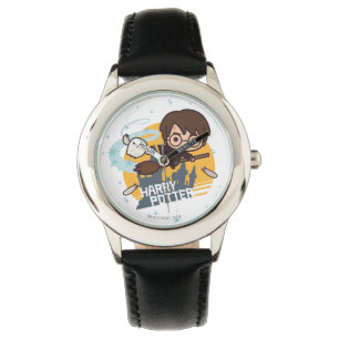 Cartoon Harry and Hedwig Flying Past Hogwarts Horloge