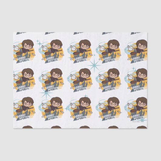 Cartoon Harry and Hedwig Flying Past Hogwarts Tissuepapier (Voorkant)