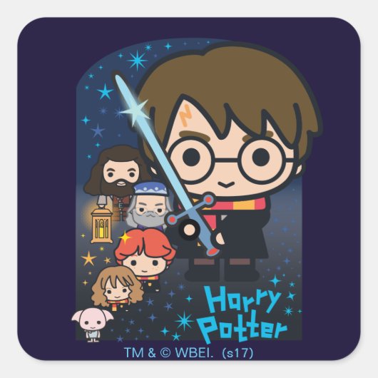 Cartoon Harry Potter Chamber of Secrets Graphic Vierkante Sticker (Voorkant)