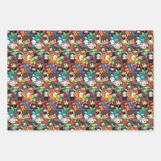 Cartoon Harry Potter Character Toss Pattern Inpakpapier Vel (Voorkant)