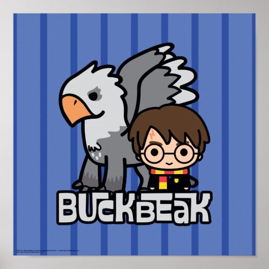 Cartoon Harry Potter en Buckbeak Poster (Voorkant)