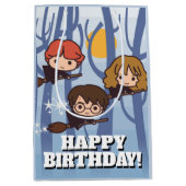 Cartoon Harry, Ron en Hermione vliegen in Bos Medium Cadeauzakje (Voorkant)
