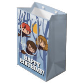 Cartoon Harry, Ron en Hermione vliegen in Bos Medium Cadeauzakje (Achterkant Gekanteld)