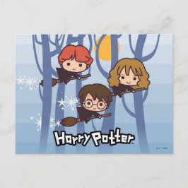 Cartoon Harry, Ron en Hermione vliegen in Bossen Briefkaart