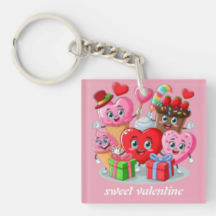Cartoon hart & lieve vrienden Valentijnsdag Sleutelhanger