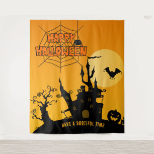 Cartoon Haunted Mansion Halloween Party Achtergron Wandkleed