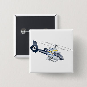 Cartoon Helikopter Vierkante Button 5,1 Cm