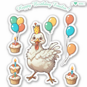 Cartoon Hen Chcken - Happy Birthday gepersonalisee Sticker