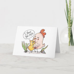 Cartoon Hen en chick Moederdag Kaart