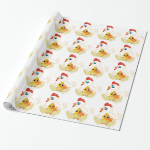 Cartoon Hen en Chicken Cadeaupapier