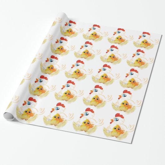 Cartoon Hen en Chicken Cadeaupapier (Uitgerold)