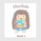 Cartoon Hérisson portant des livres Sticker Vinyl (Feuille)