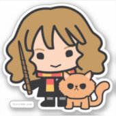 Cartoon Hermione en Crookshanks Sticker (Voorkant)
