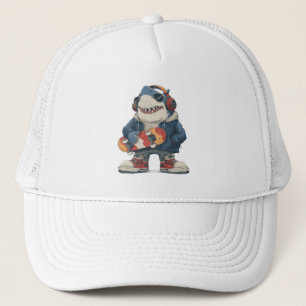 Cartoon Hip Hop Haaienpersonage met Skateboard Trucker Pet