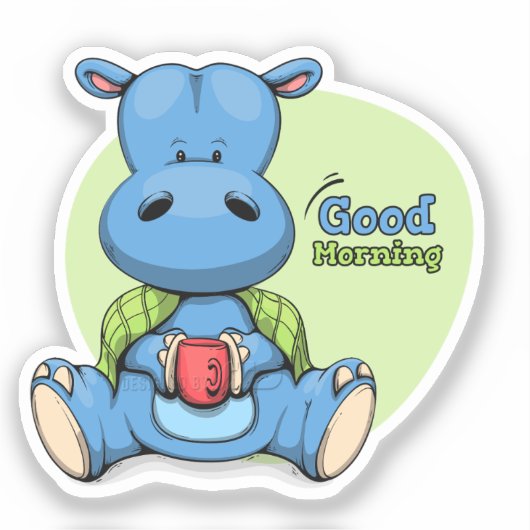 Cartoon Hippo | 2"x 2"- Glanzend Transparant Sticker (Voorkant)