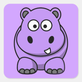 cartoon-hippo schattig vriendelijk paars vierkante sticker