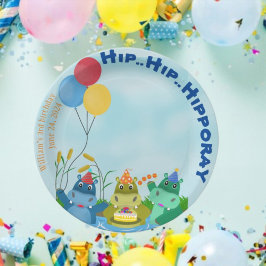 Cartoon Hippo Vieren Verjaardag bij River Papieren Bordje