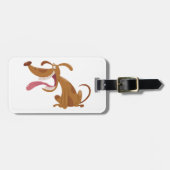 Cartoon hond met grote glimlach en tong uit bagagelabel (Voorkant horizontaal)