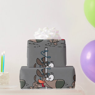 Cartoon Hond Verward Rond Pool Met Leash Cadeaupapier