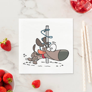 Cartoon Hond Verward Rond Pool Met Leash Servet