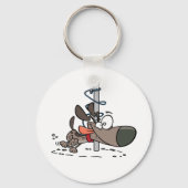 Cartoon Hond Verward Rond Pool Met Leash Sleutelhanger (Voorkant)