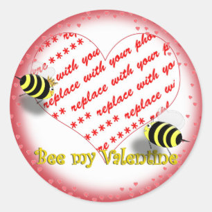 Cartoon Honey Bees "Bee My Valentijn" Foto Lijst Ronde Sticker