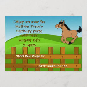 Cartoon Horse Birthday Uitnodiging
