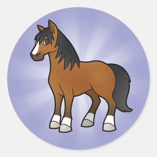Cartoon Horse Ronde Sticker (Voorkant)