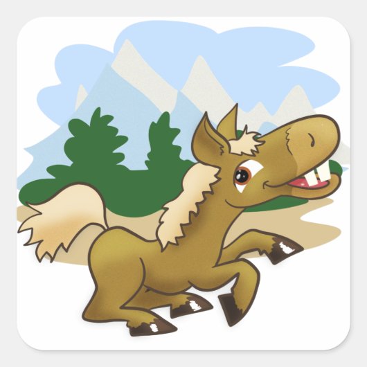 Cartoon Horse Vierkante Sticker (Voorkant)