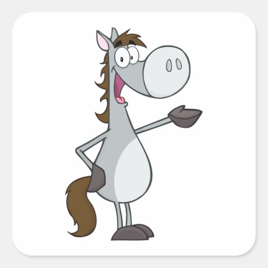 Cartoon Horse Vierkante Sticker (Voorkant)