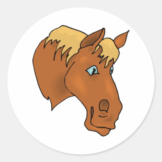 Cartoon Horsehead Ronde Sticker (Voorkant)